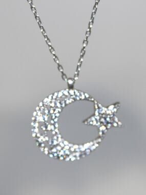 Brilliant Crystal 925 Sterling Silver Moon & Star Necklace Turkish Flag